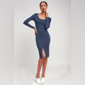 Lulus In a Snap Denim Blue Ribbed Snap Front Dress Size M